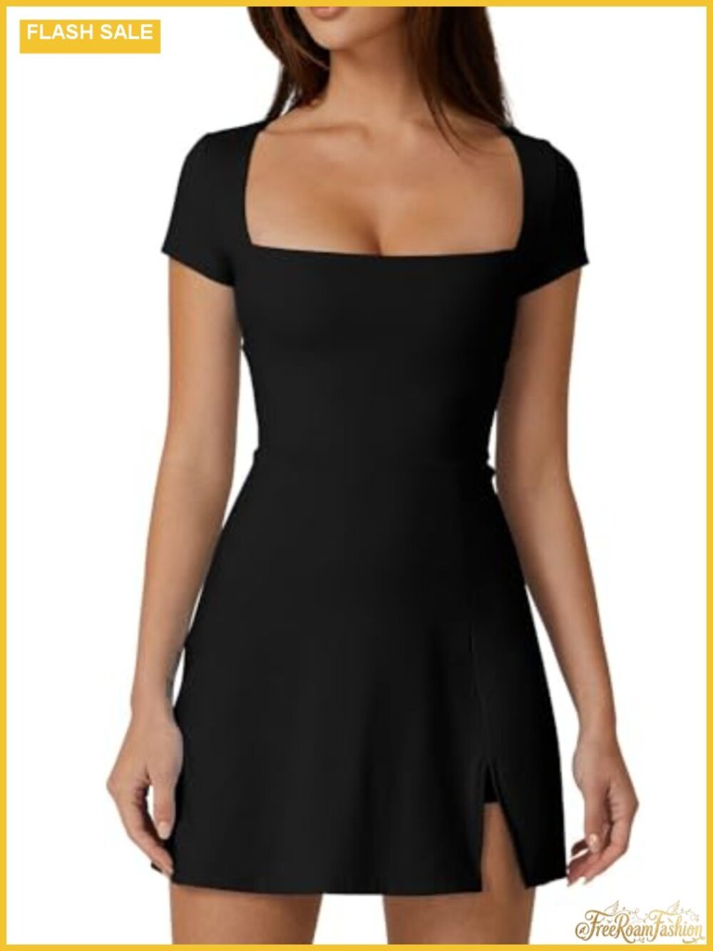 Women's Square Neck Tennis Dress with Built-In Shorts Athletic Golf Dress